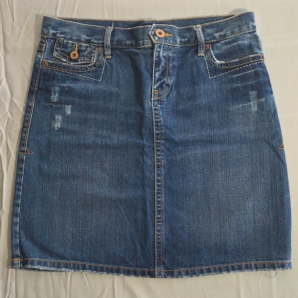 Old Navy Cotton Denim Embroidered Blue Skirt